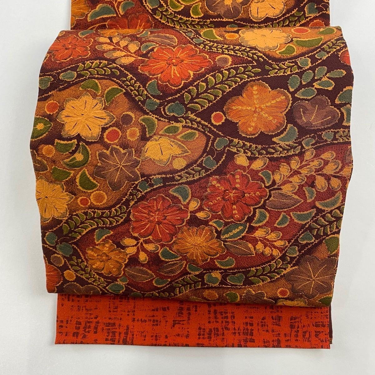 名古屋帯 美品 優品 紬地 草花 金彩 赤 正絹 【中古】 名古屋帯 美品