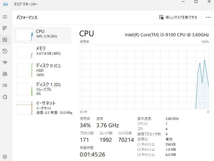 高性能CPU i3-9100