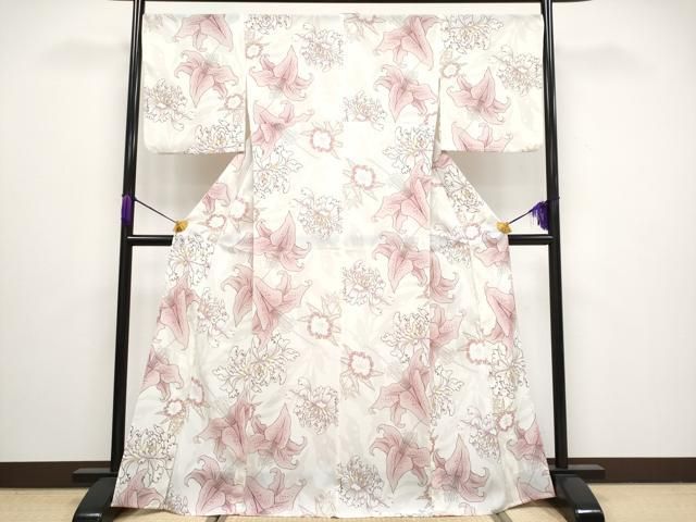 平和屋着物 上 夏物 撫松庵 小紋 浴衣兼用 セオアルファ 舞花文 白地 洗える着物 CYAA3114s5