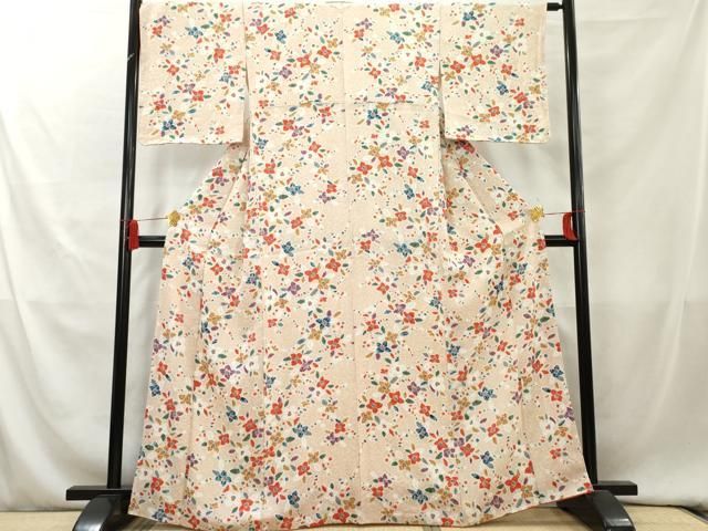 平和屋着物▽上質な小紋 単衣 流水花文 藍 型染め 鬼