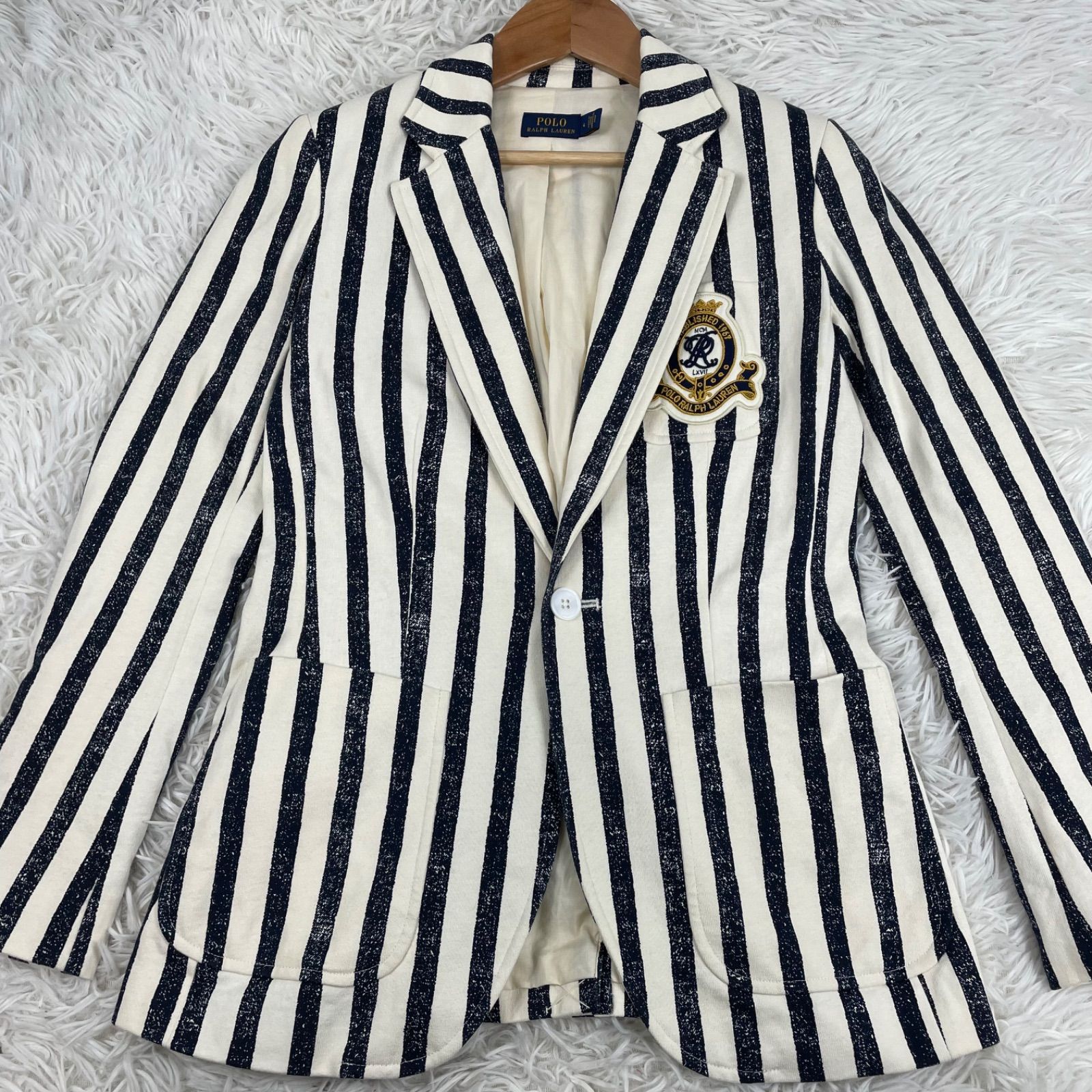 POLO RALPH LAUREN ポロラルフローレン ストライプ テーラードジャケット エンブレム ヴィンテージ アメカジ ブレザー M