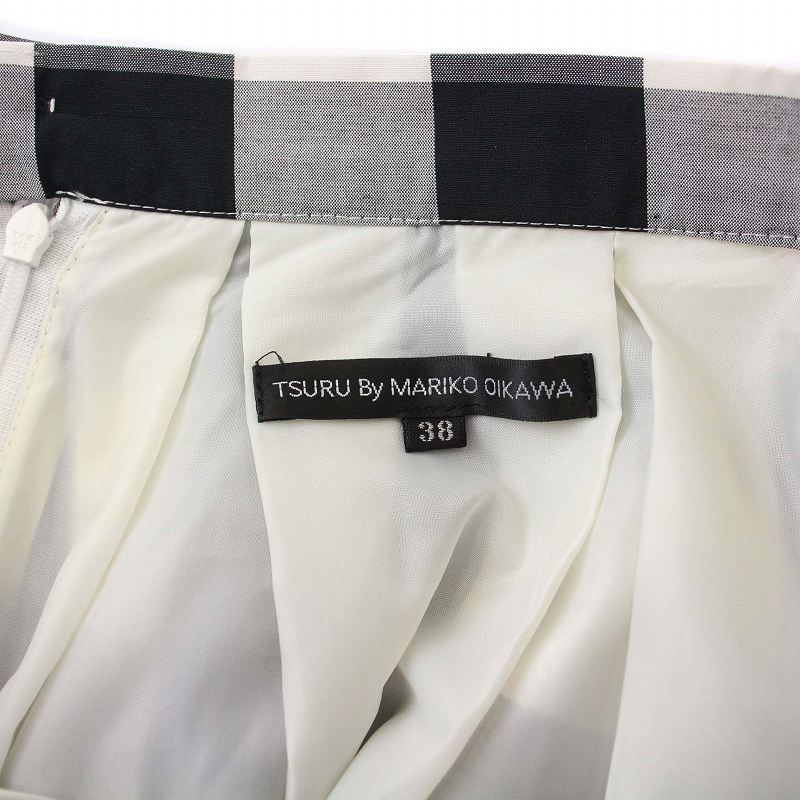 ツル バイ マリコオイカワ TSURU by Mariko Oikawa Ariana タックフレアロングスカート チェック 38 M 黒 白 グレー  ブラック ホワイト SK-1249150 /KH