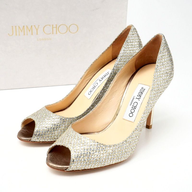 JIMMY CHOO パンプス(美品) スネークレザー パンプス 8cm 太ヒール Amber アンバー ジミー