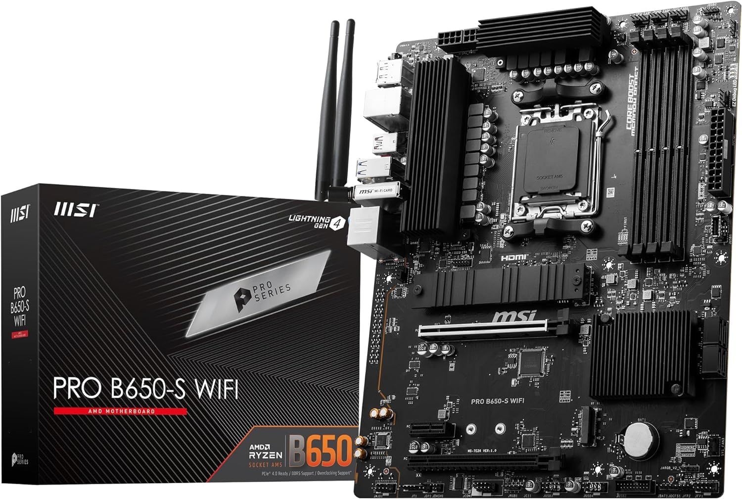 MSI マザーボード PRO B650-S WIFI B650搭載 信頼性の高い6層PCB設計 12 1 1フェーズ安定な電源回路 ATX DDR5-7200 OC 対応 AMD Ryzen 7000|9000 PRO-S AMAZON モデル