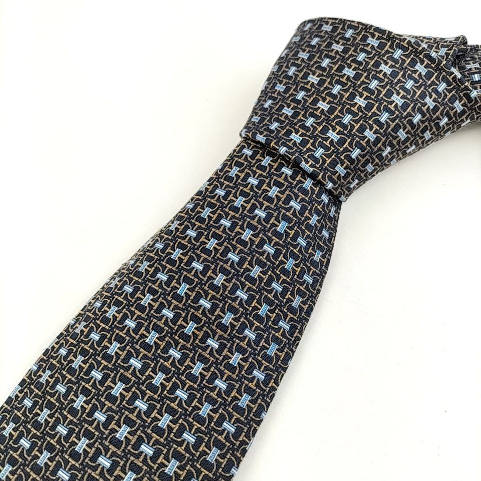 美品】エルメス HERMES ネクタイ ネイビー レッド サークル ロープ柄