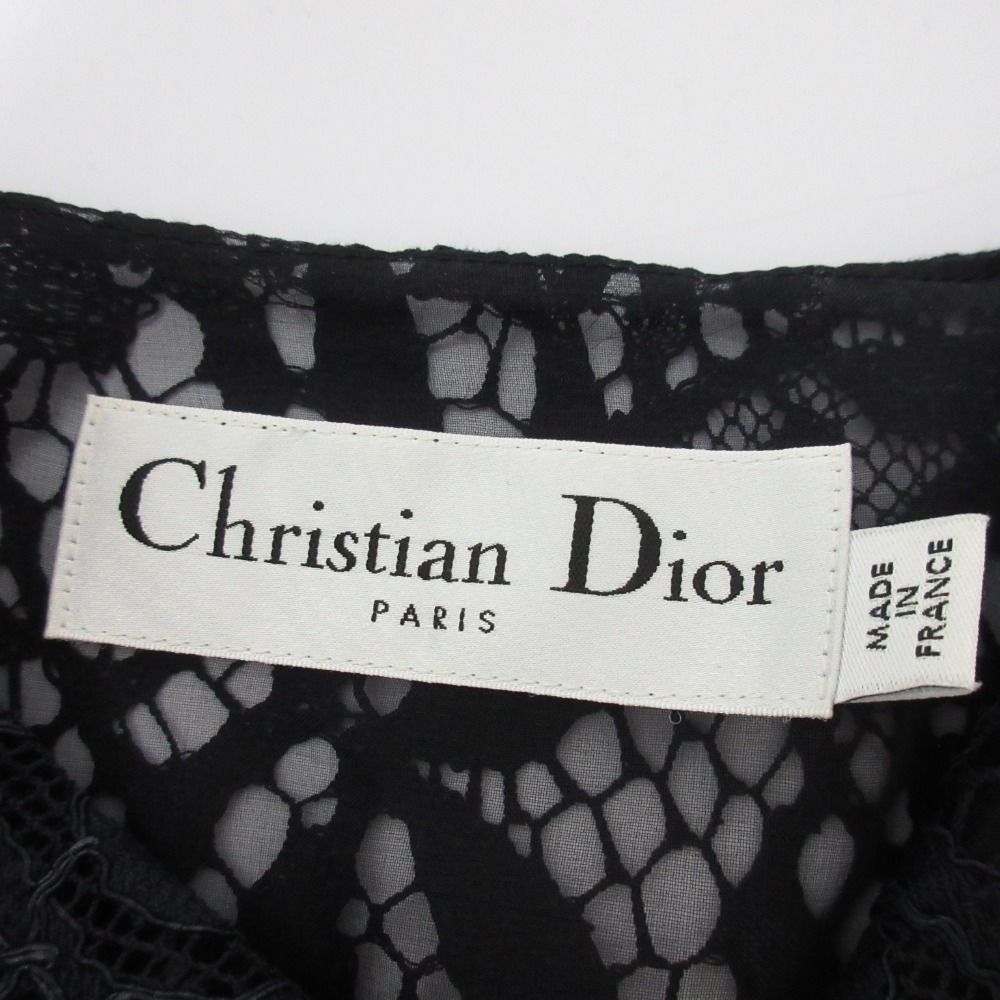美品 Christian Dior クリスチャンディオール ラフシモンズ期 シアー 総レース ブラウス シャツ サイズF34 ネイビー レディース 古着 中古 Christian Dior - 美品 Christian Dior クリスチャンディオール