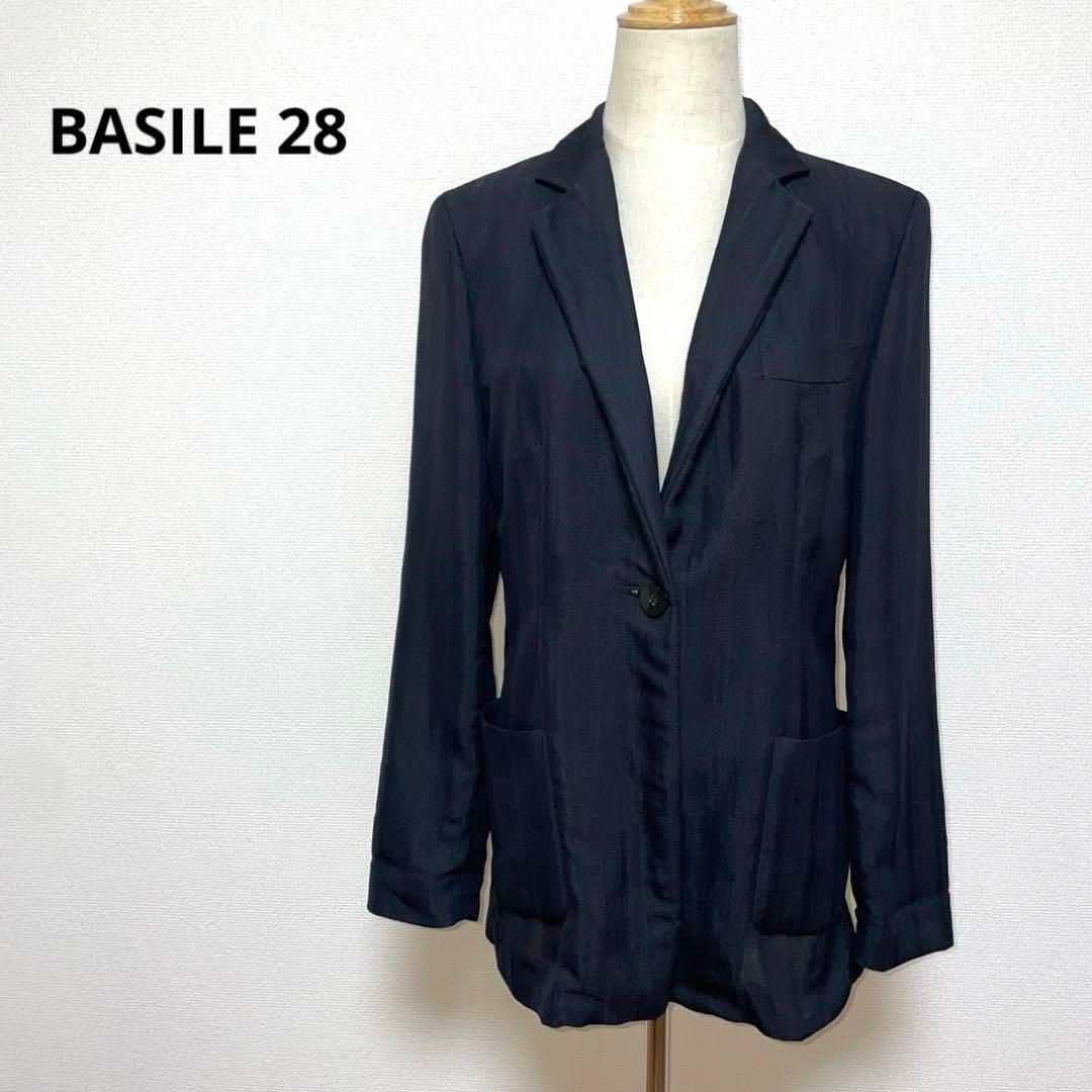 BASILE28 麻混 テーラードジャケット 40 L グレー デニム風 【最新 