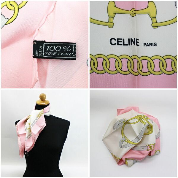 セリーヌ シルク スカーフ ピンク 中古 ABランク CELINE