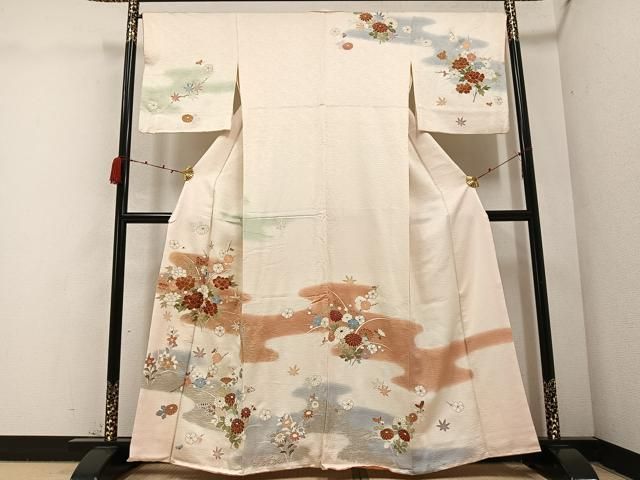 平和屋着物●訪問着　友禅　草花文　暈し染め　金彩　三越扱い　正絹　逸品　AABC3352ph 平和屋着物○訪問着 友禅 草花文 暈し染め 金彩 三越扱い 正絹 逸品