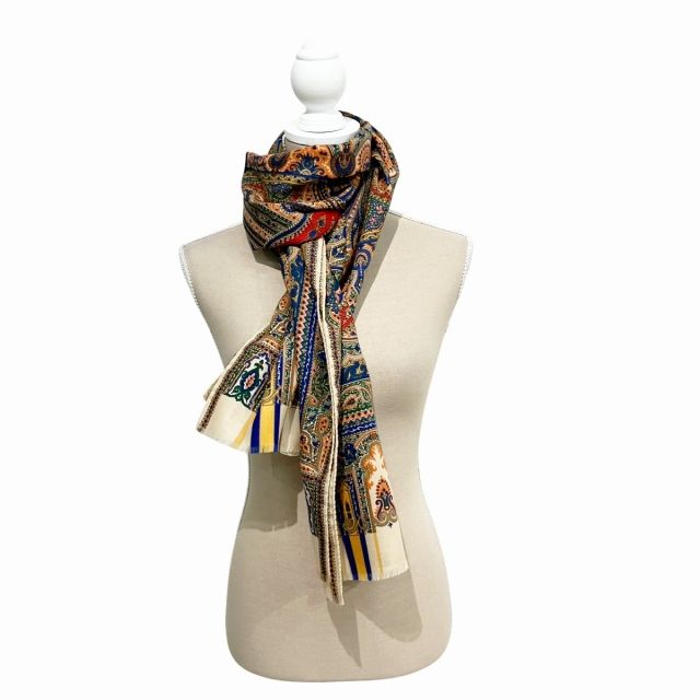 ETROエトロ ストール ペイズリー柄 シルクシフォン ベージュブラウン ETRO エトロ シルクシフォン ペイズリー グレーミックス