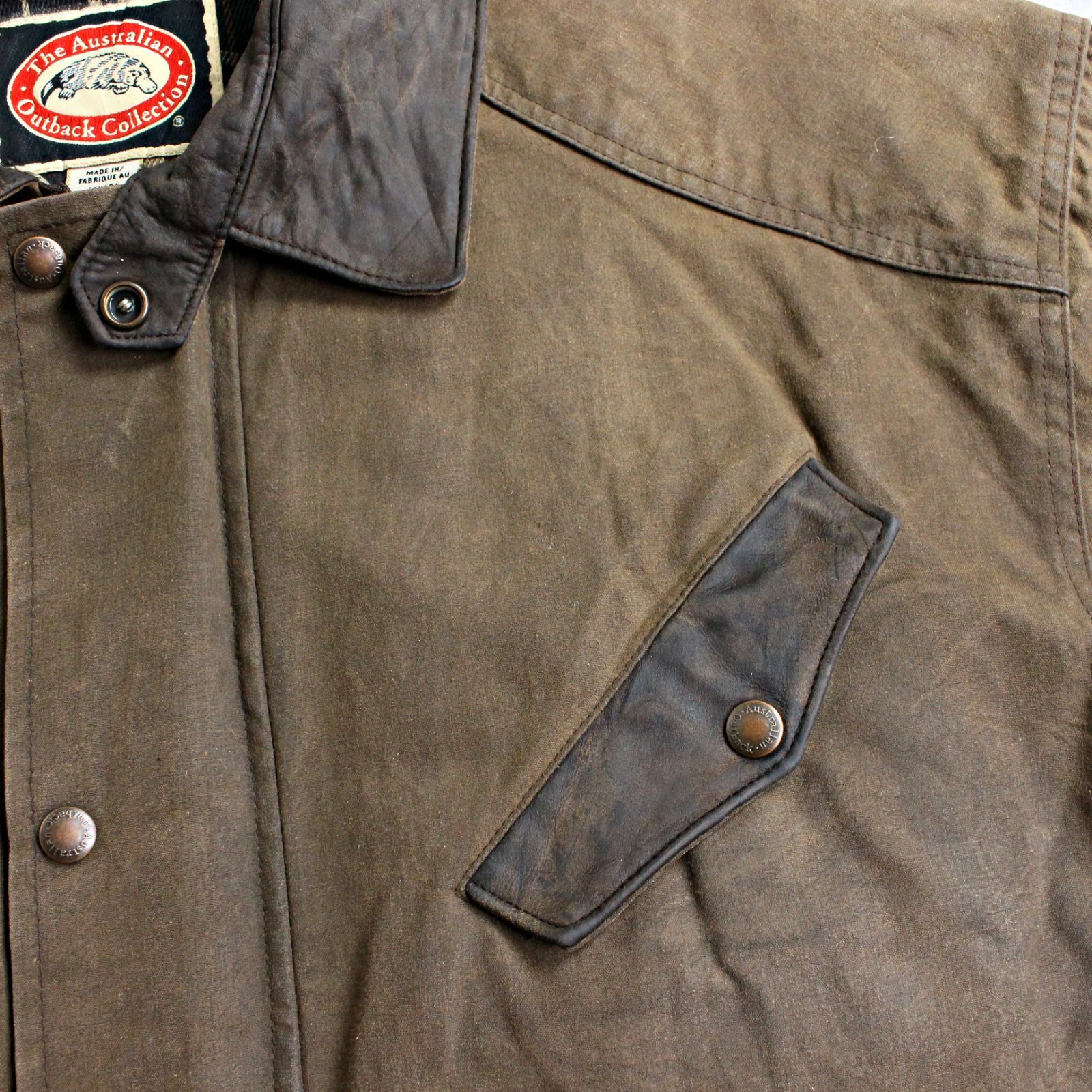 80s OUTBACK オイルドジャケット コート 襟レザー バーレー 80s OUTBACK オイルドジャケット コート 襟レザー バーレー