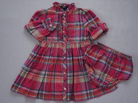 ラルフローレン ralph lauren アウトレット 子供服 女の子 18M 約 80cm ベビー服 長袖 ワンピース ピンク チェック 春 秋 4 ガールズ 女児 キッズ ベビー 【中古】 ユーズド こども