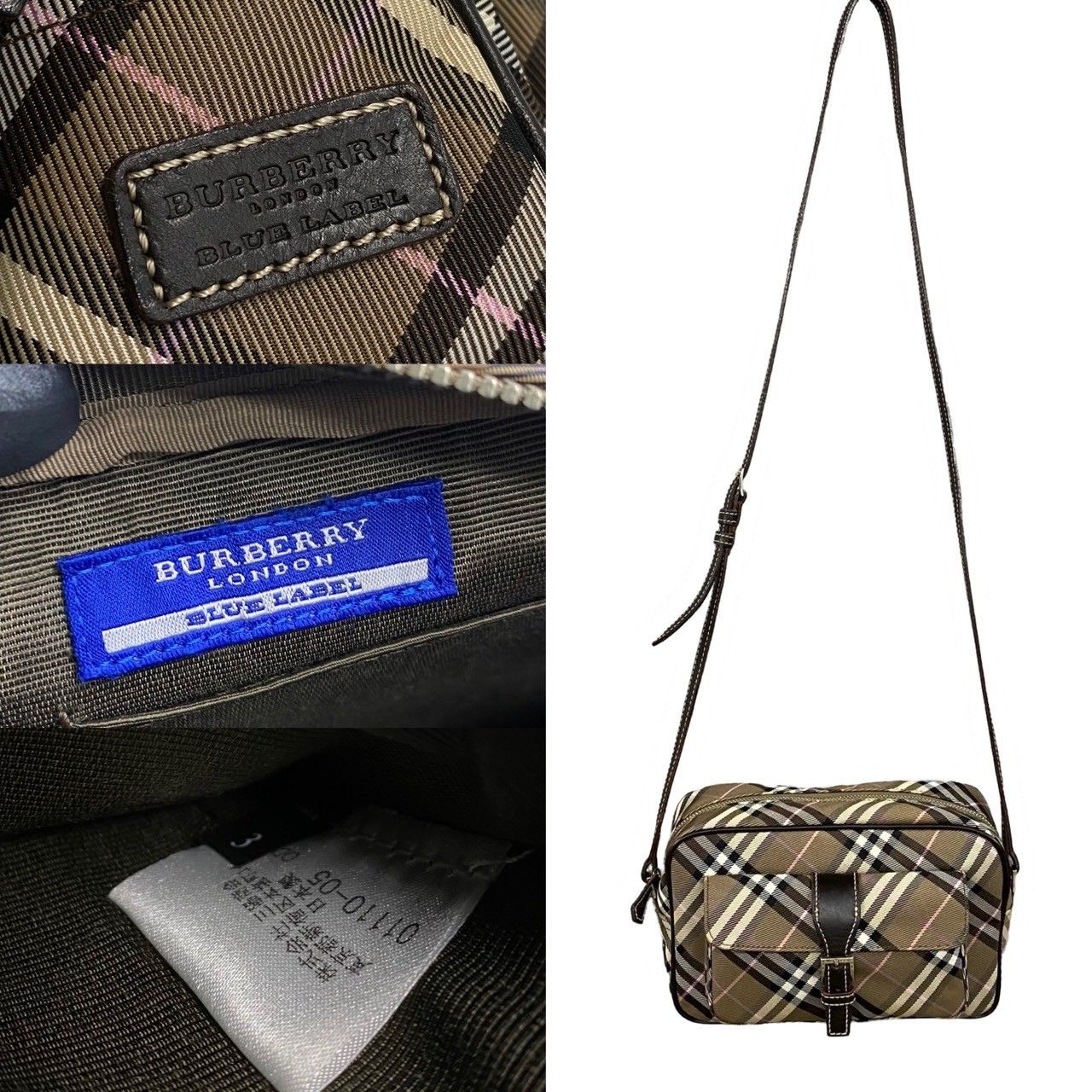 ほぼ未使用 BURBERRY BLUE LABEL バーバリーブルーレーベル チェック キャンバス レザー ミニ ショルダーバッグ ポシェット  ブラウン 31861 - メルカリ