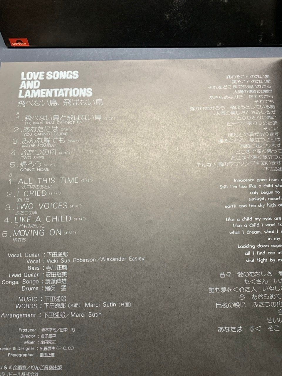 LP 下田逸郎 LOVE SONGS AND LAMENTATIONS 飛べない鳥、飛ばない鳥