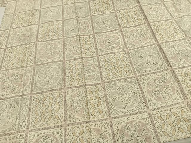 平和屋着物□極上 結城紬 80亀甲 源氏車花文 よろけ縞 黒緑色