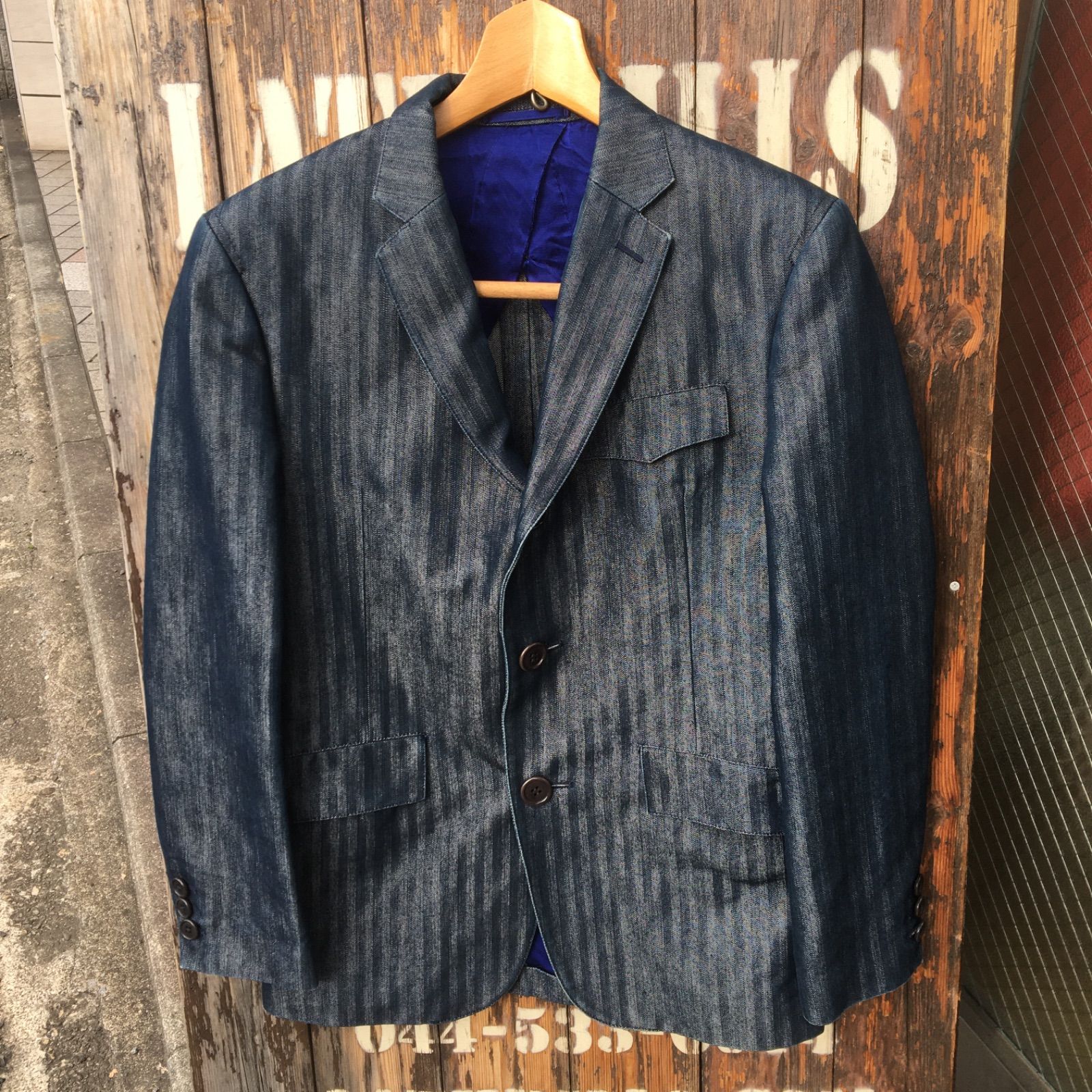 BLUEBLUEユーズド加工デニムテーラードジャケットハリウッドランチマーケット BLUE BLUE】ブルーブルー ハリウッドランチマーケット ハリラン
