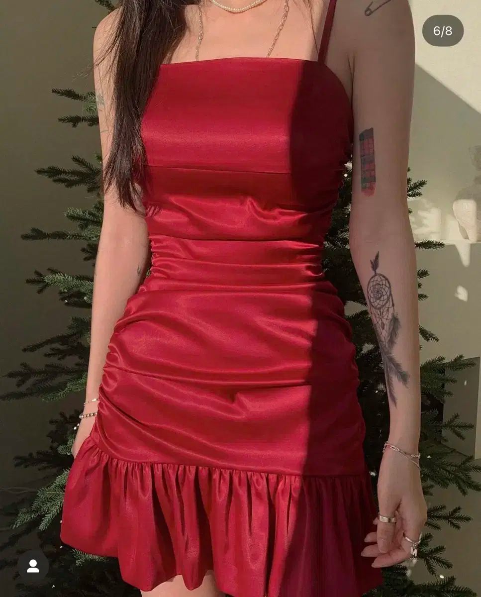 ペイルジェイド PALE JADE サテン シャーリング ミニ ドレス レッド NICORILABO_COM