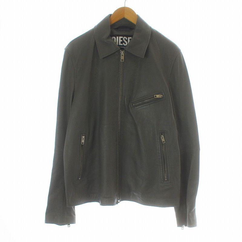 ディーゼル DIESEL L-KORN レザージャケット ライダース シングル ジップアップ 羊革 L グレー A06348 /KU