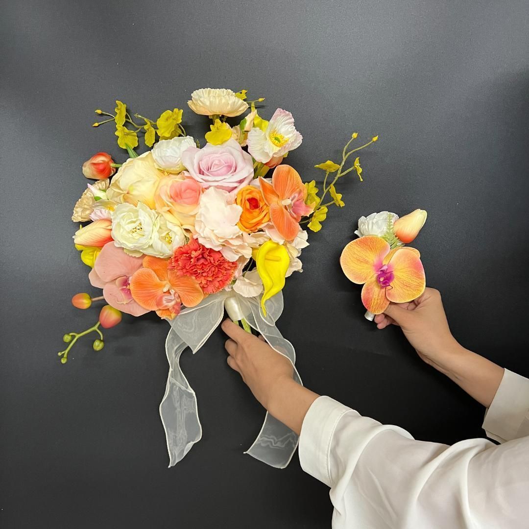 高級 アーティフィシャルフラワーブーケ F13 造花ブーケ ウェディング  