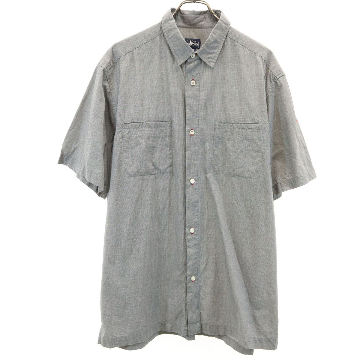 STUSSY ステューシー 90s 紺タグ 半袖 コットンシャツ XL グレー メンズ 古着