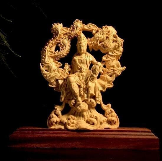 新入荷 観音菩薩 木彫 縁起物 細密彫刻 龍鳳呈祥-自在観音 仏像 置物CC人気注目