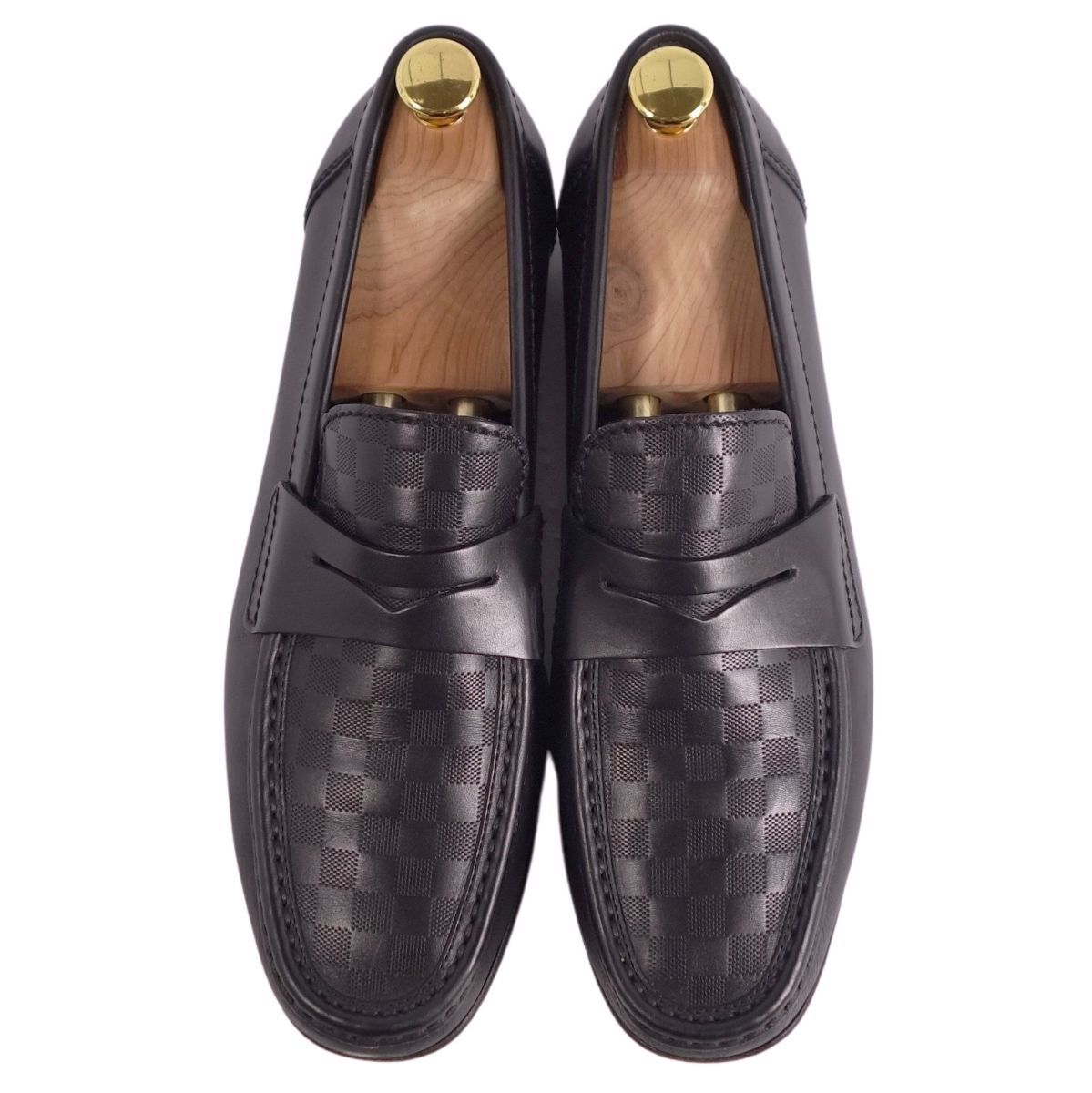 美品　ルイヴィトン　ダミエ　モカシンローファー黒 6 1/2 美品 ルイヴィトン LOUIS VUITTON ローファー モカシン ダミエ