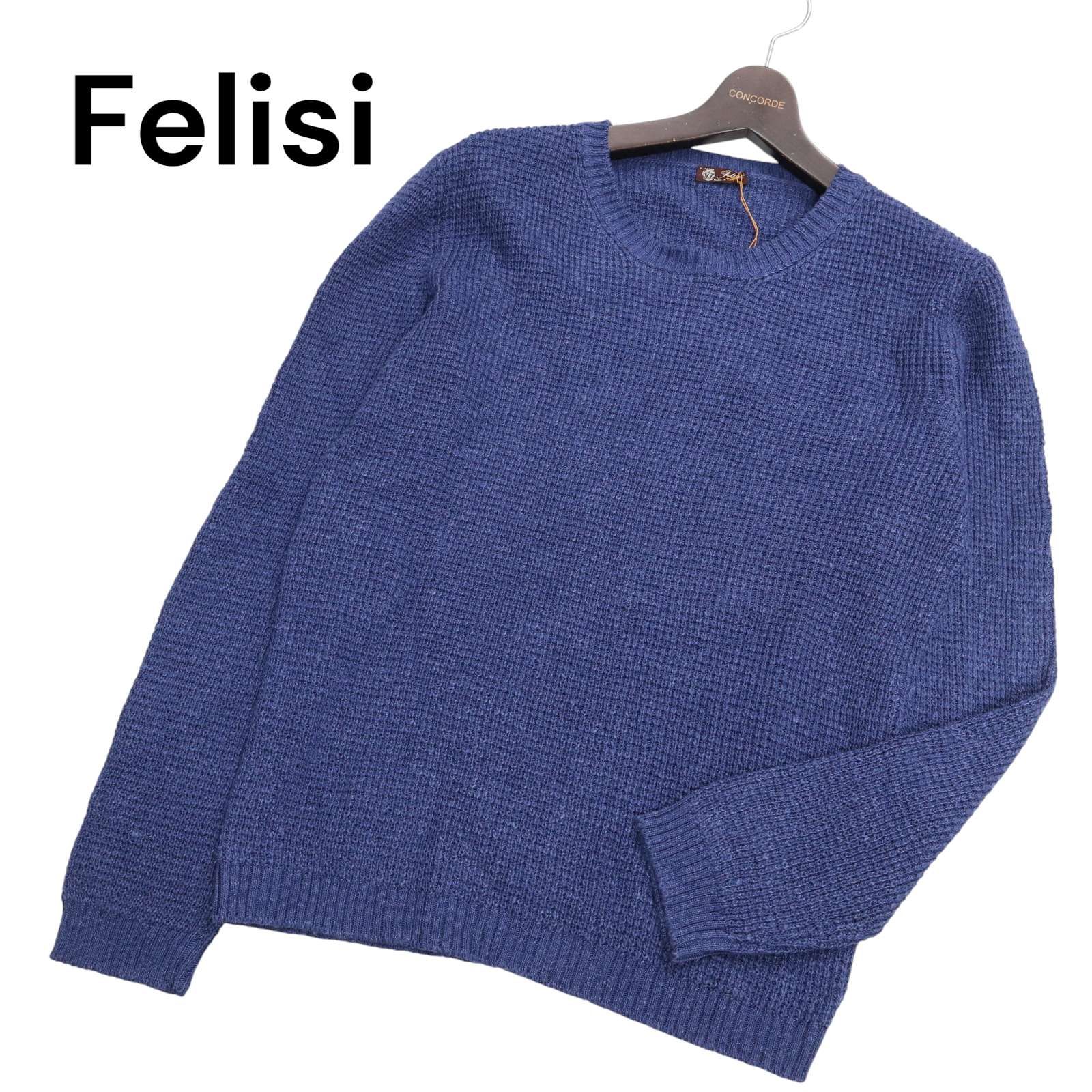 【新品 イタリア製】 Felisi フェリージ 通年 シルク混 コットン ニット セーター Sz.M　メンズ 未使用