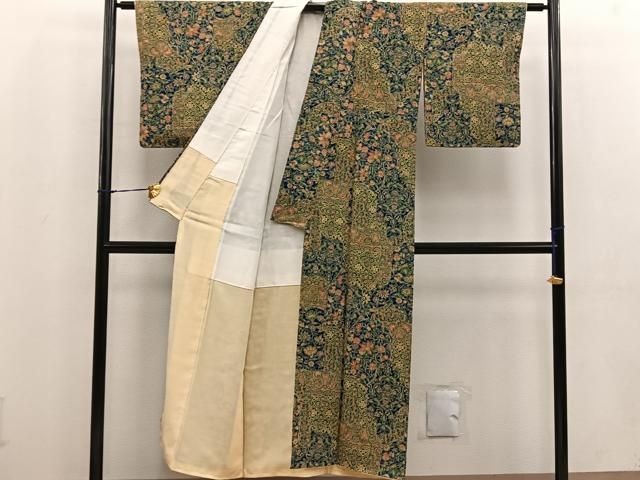 平和屋着物□上質な小紋 孔雀更紗花唐草文 正絹 逸品 BAAU3957hj 平和