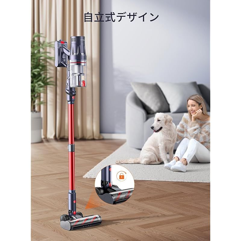 掃除機 コードレス強力吸引 LEDタッチパネル 伸縮型 多種類ノズル 壁掛け