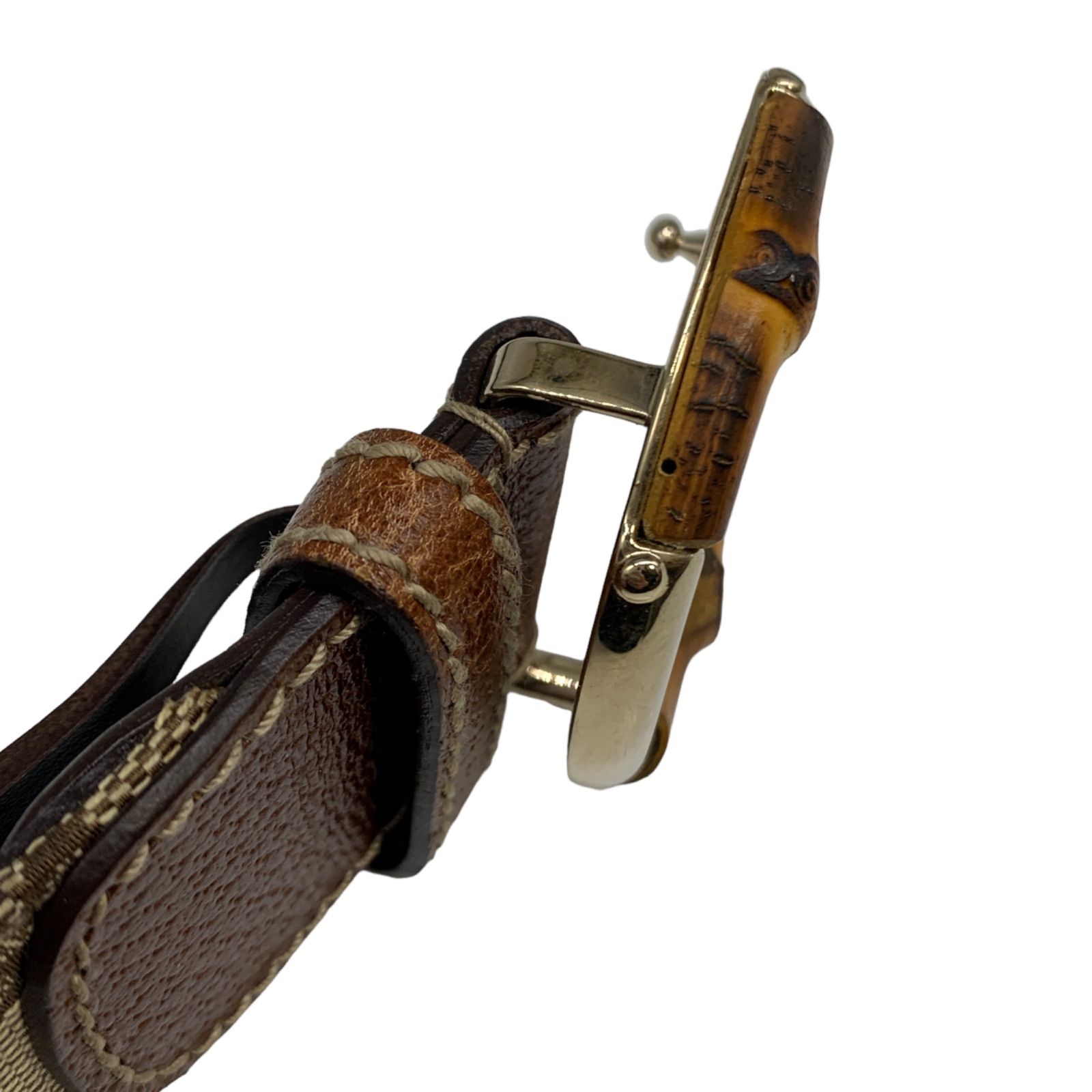 ♪02161 GUCCI グッチ バックルバンブーベルト キャメル GGキャンパス
