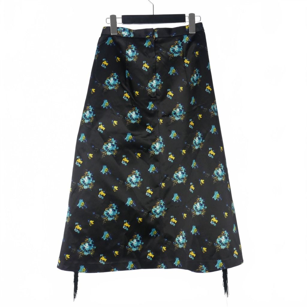 トーガ TOGA フリンジ フラワープリント フ スカート 34 黒 ブラック TP62-FG228