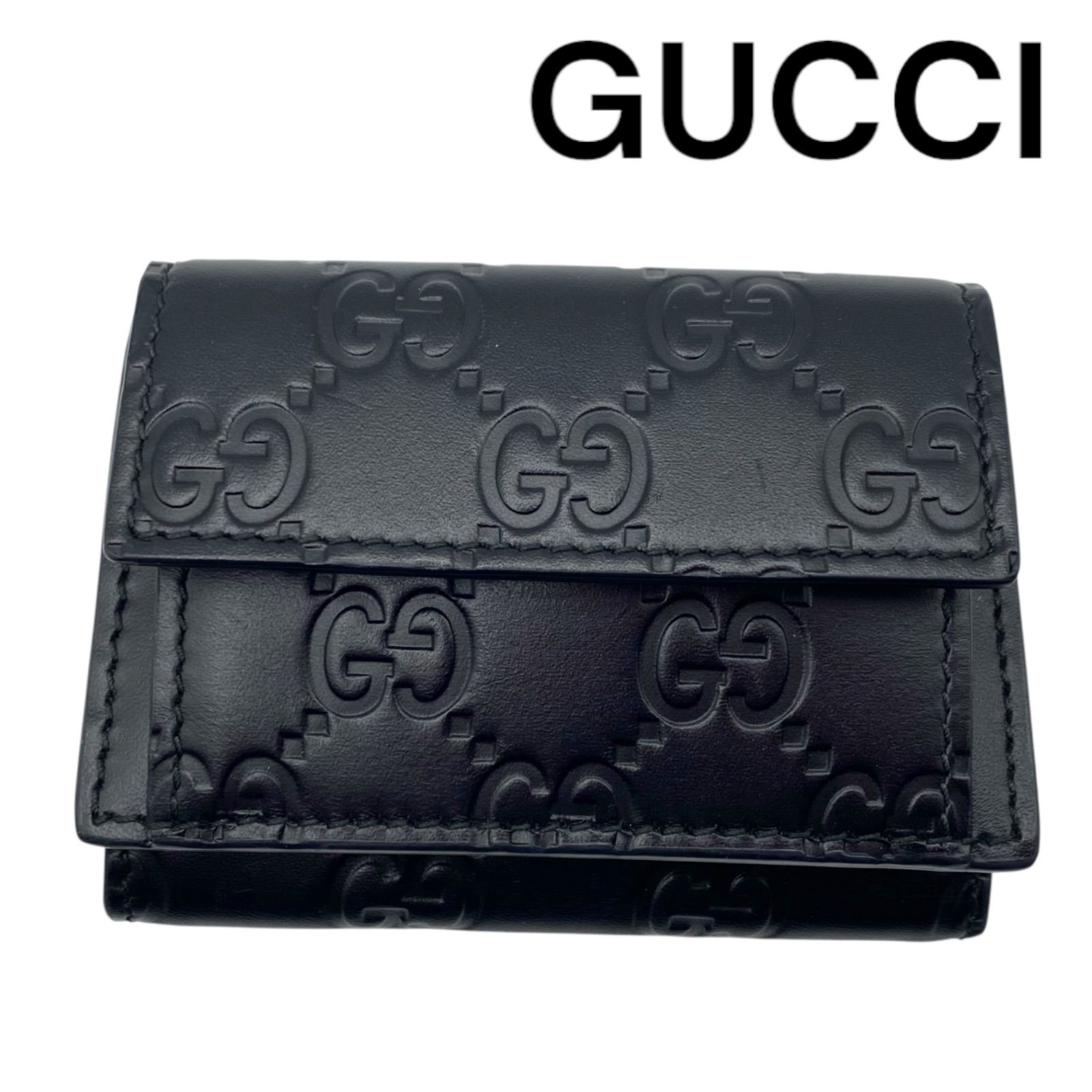 ○美品 GUCCI グッチ 三つ折り財布 財布 レザー GG シマ