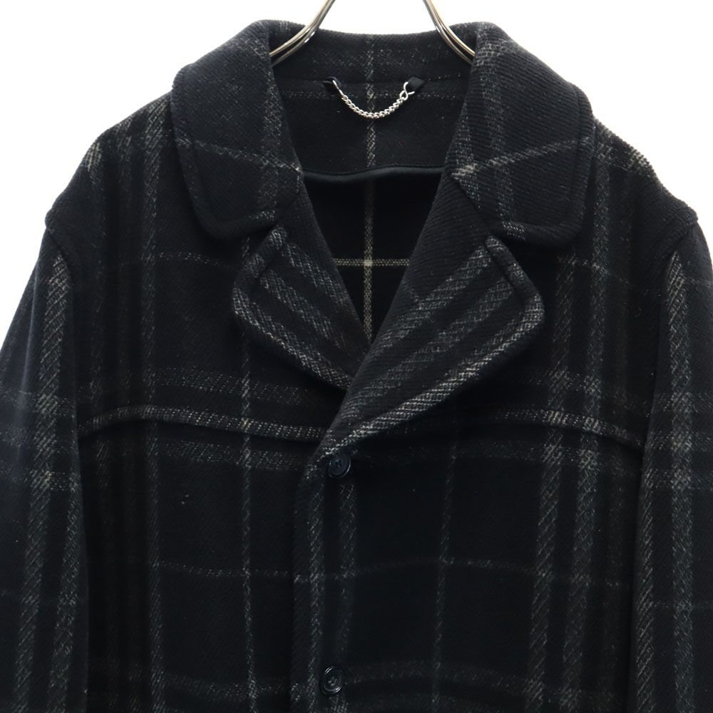 バーバリー 三陽商会 英国製 ウール チェック柄 コート 50 ブラック系