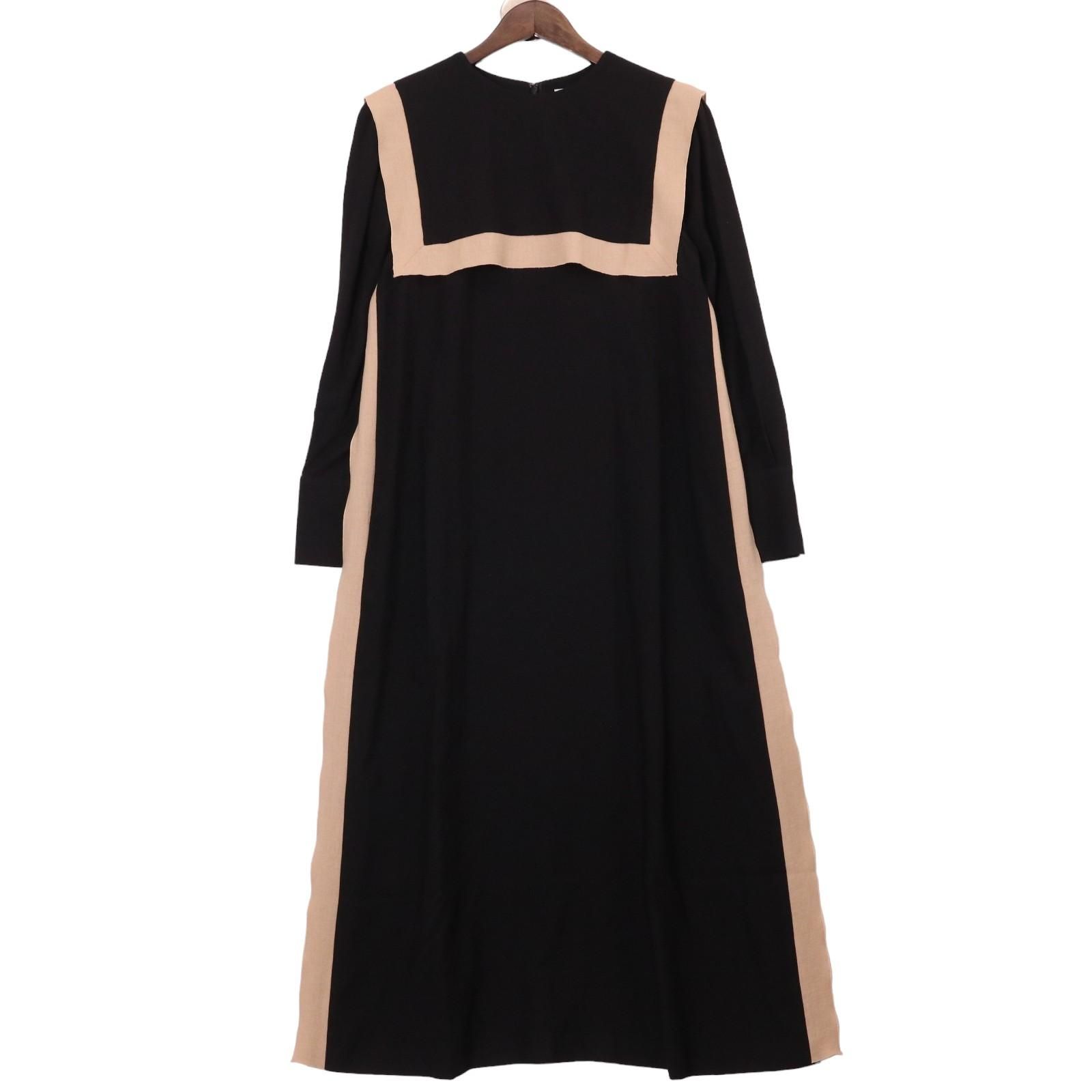 ADORE アドーア 22年製 ブラック バイ ラインジョーゼットセーラーヨークワンピース 36