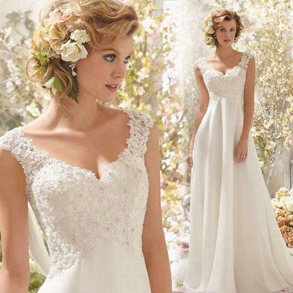 新しい♥ ホワイト ウェディングドレス Vネック ノースリーブ Aライン 結婚式ドレス 白 背開き 花嫁ドレス ブライダル 披露宴 二次会ド