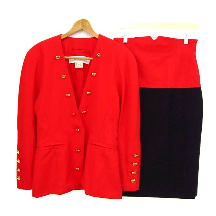 エスカーダ セットアップ 上下セット ジャケット タイトスカート レディース 36サイズ 黒×赤 ESCADA