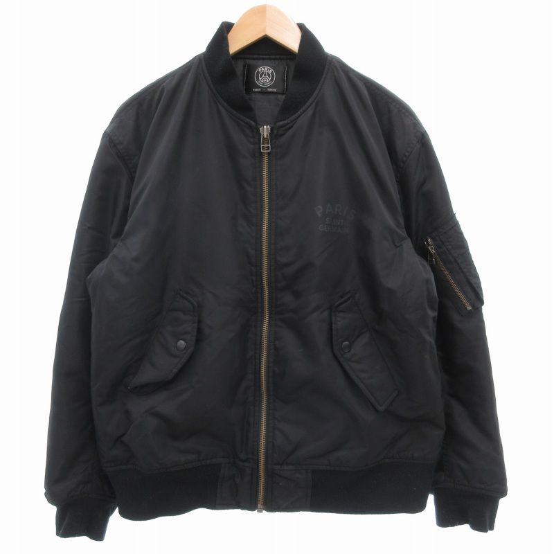 サンジェルマン SAINT GERMAIN ボンバージャケット フライト MA-1 ブルゾン 中綿 ジップアップ ロゴ ナイロン M 黒 ブラック 22011340000530 |GV