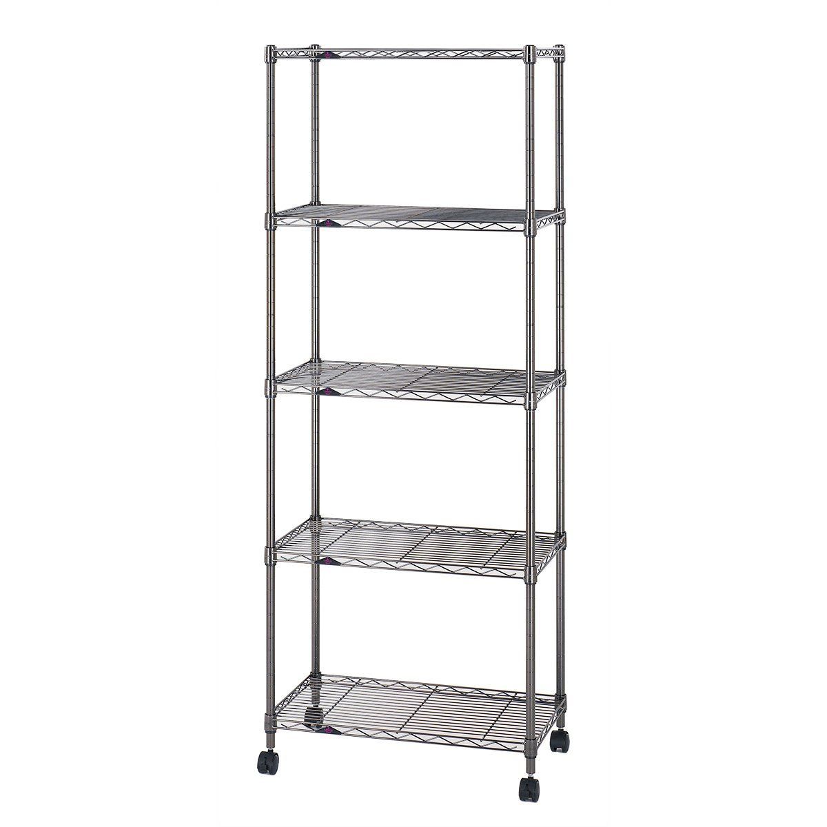 ドウシシャ ルミナス ブラック 幅60 5段 スチールラック 収納棚 艶のある黒色 幅59.5×奥行34.5×高さ155cm 全体耐荷重400kg 頑丈 キャスター付き 防錆加工 ポール径19mmパーツ対応 業務用 シェルフ キッチン収納