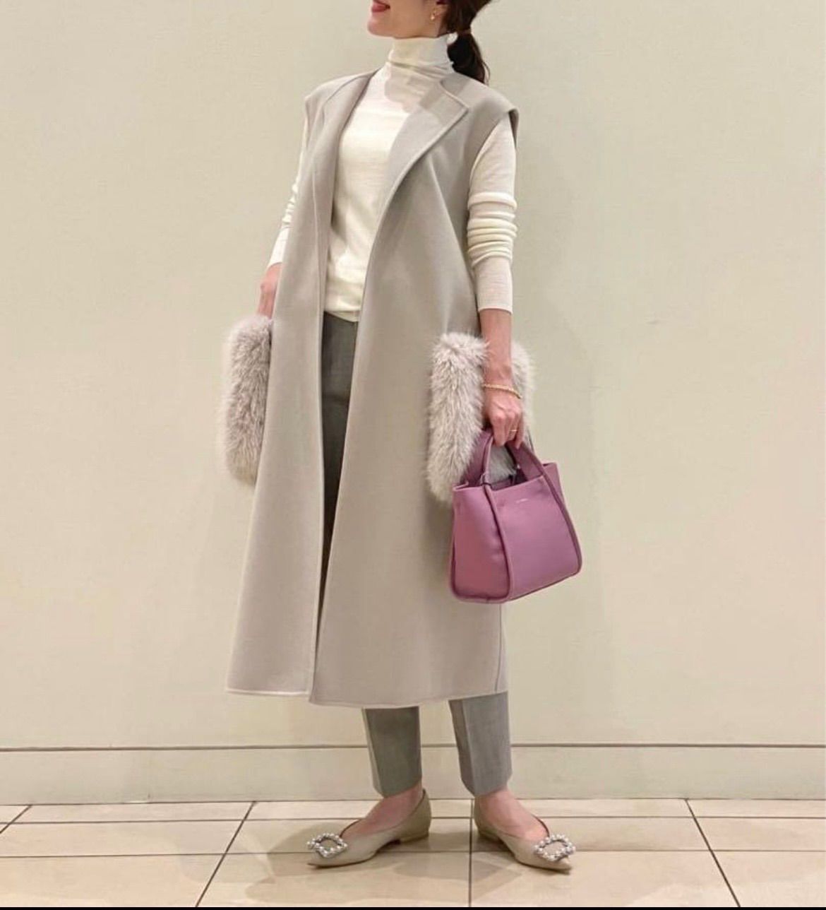 UNITED ARROWS ユナイテッドアローズ リバー ノーカラー フェイクファーポケット ベスト