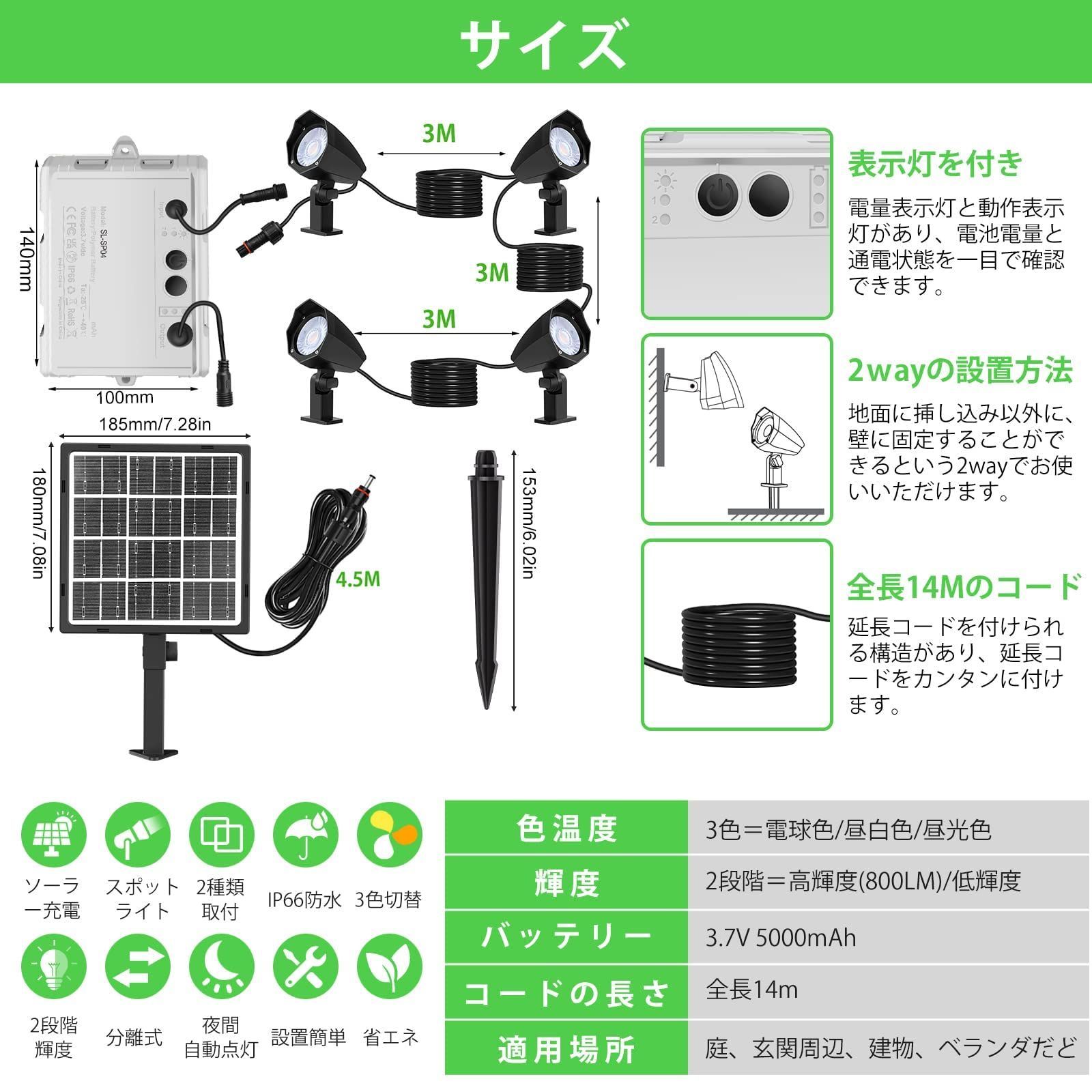 アウトドア 電球色/昼白色/昼光色3色切替(4灯セット) CLY CLY ソーラー