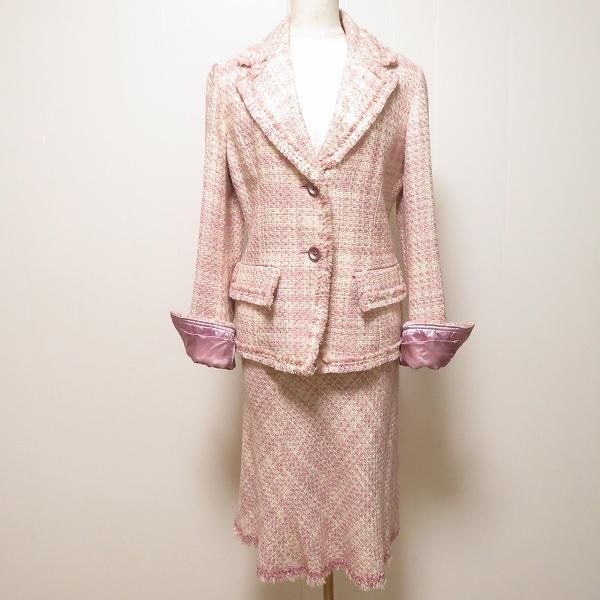 ルーニィ　LOUNIE  ツイードスーツ　セットアップ anc ルーニィ LOUNIE スカートスーツ セットアップ 38 ピンク 白系