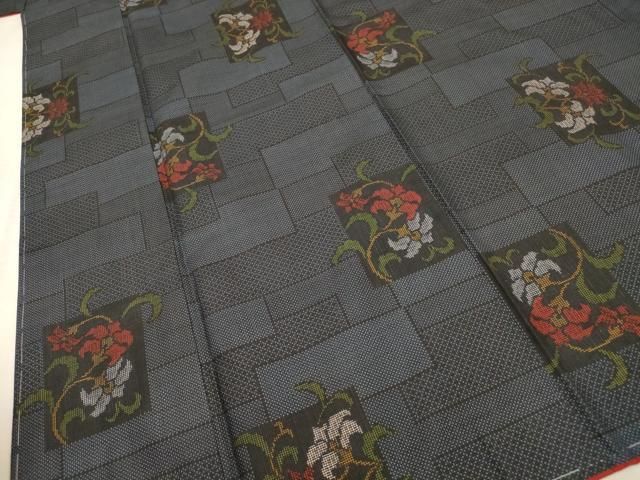 平和屋着物□本場大島紬 7マルキ 色紙草花文 正絹 逸品 未使用