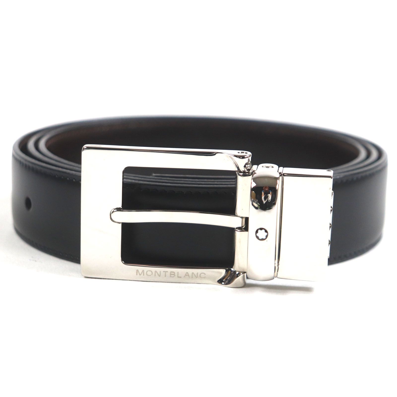 ♥品 MONTBLANC モンブラン 106199 ホワイトスター ピンバックル スクエアバックル リバーシブル レザーベルト ブラック ダークブラウン シルバー金具 き ドイツ製 メンズ