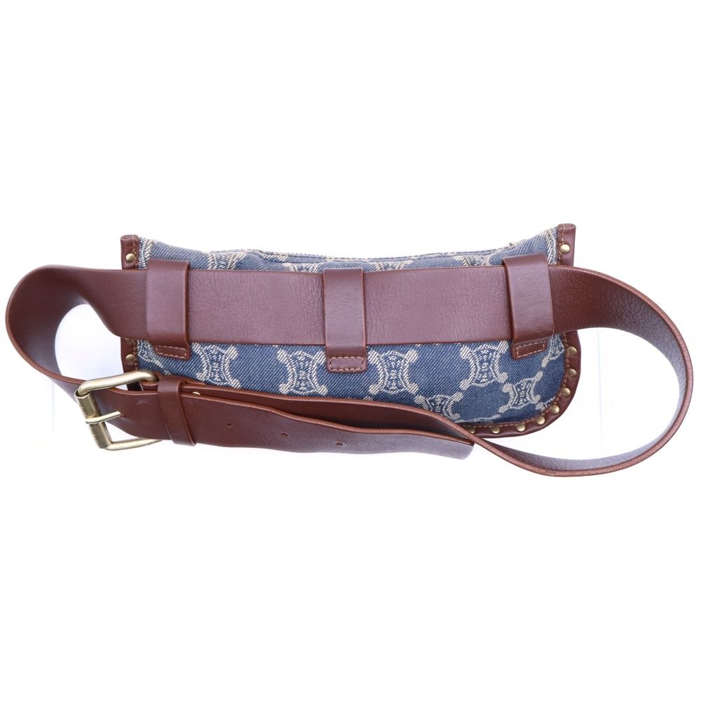 CELINE セリーヌ マカダム ウエストバッグ ボディバッグ ショルダーバッグ インディゴブルー×ブラウン キャンバス×レザー デニム