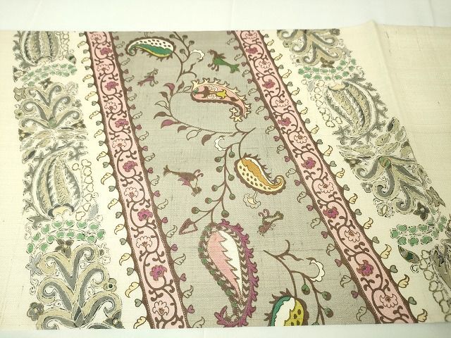 平和屋本店□極上 染織の名門 しょうざん 生紬 九寸開き名古屋帯 更紗