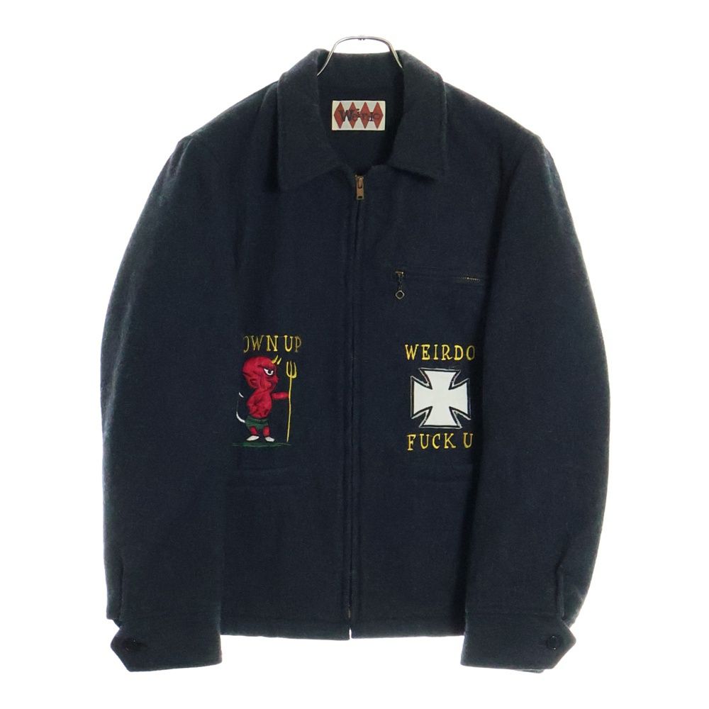 ウィアード　ブルゾン　ブラック　刺繍　ベロア　XL weirdo (ウィアード) バックロゴ刺繍 ウール ジップアップジャケット