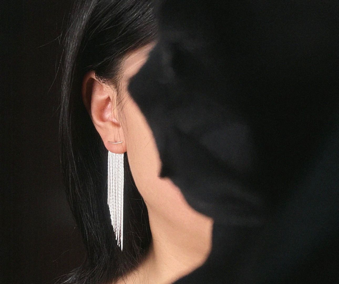 シルバーフリンジデザインピアス