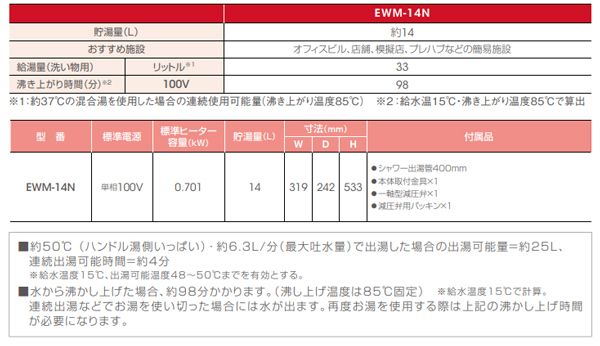 日本イトミック アイホット14(iHOT14) 壁掛電気温水器 元止式・貯湯量14リットル 貯湯量14リットル EWM-14N - メルカリ