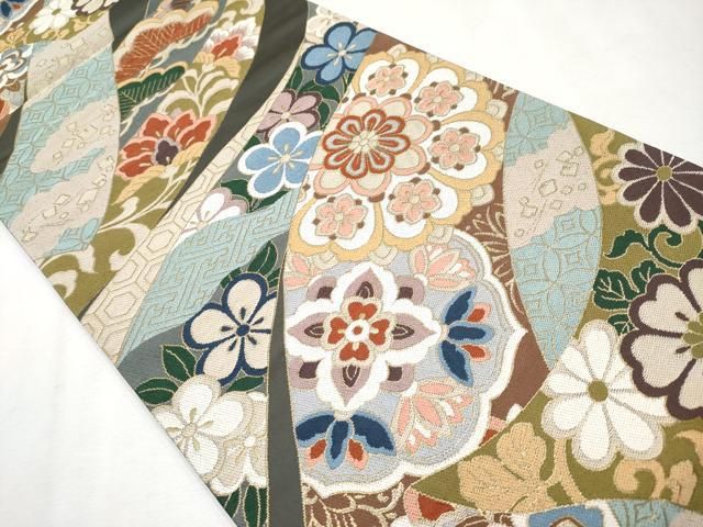 平和屋本店□極上 西陣 白綾苑大庭 六通柄袋帯 唐織 熨斗吉祥花文 金糸