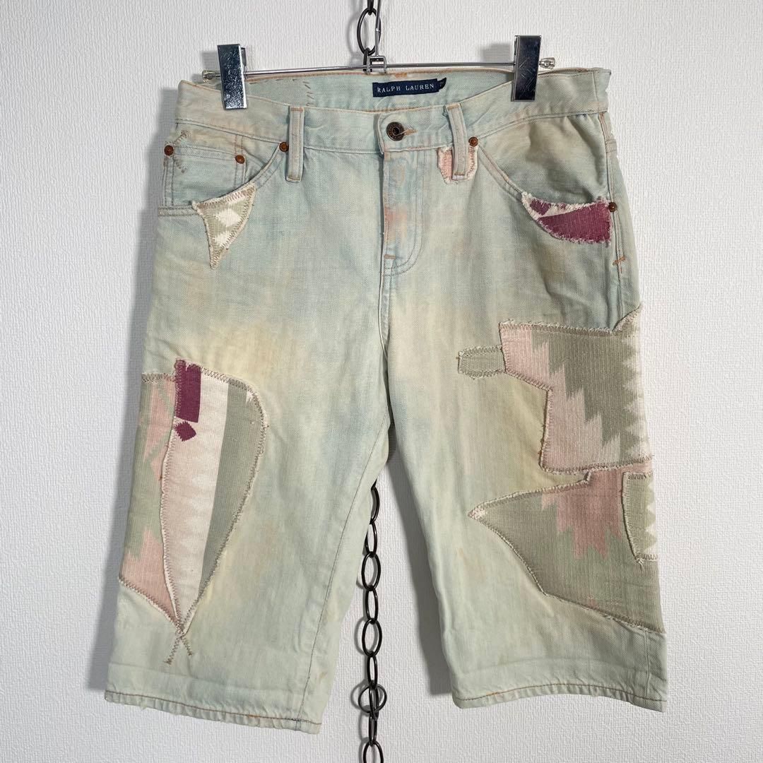 RALPH LAUREN パッチワークデニム ショートパンツ ハーフパンツ ヴィンテージ加工 ラルフローレン サイズ26